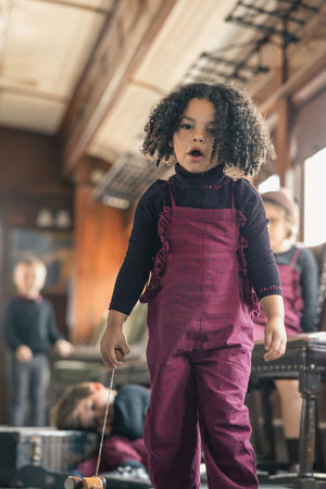 Penny Check Ruffle Dungarees - red and navy