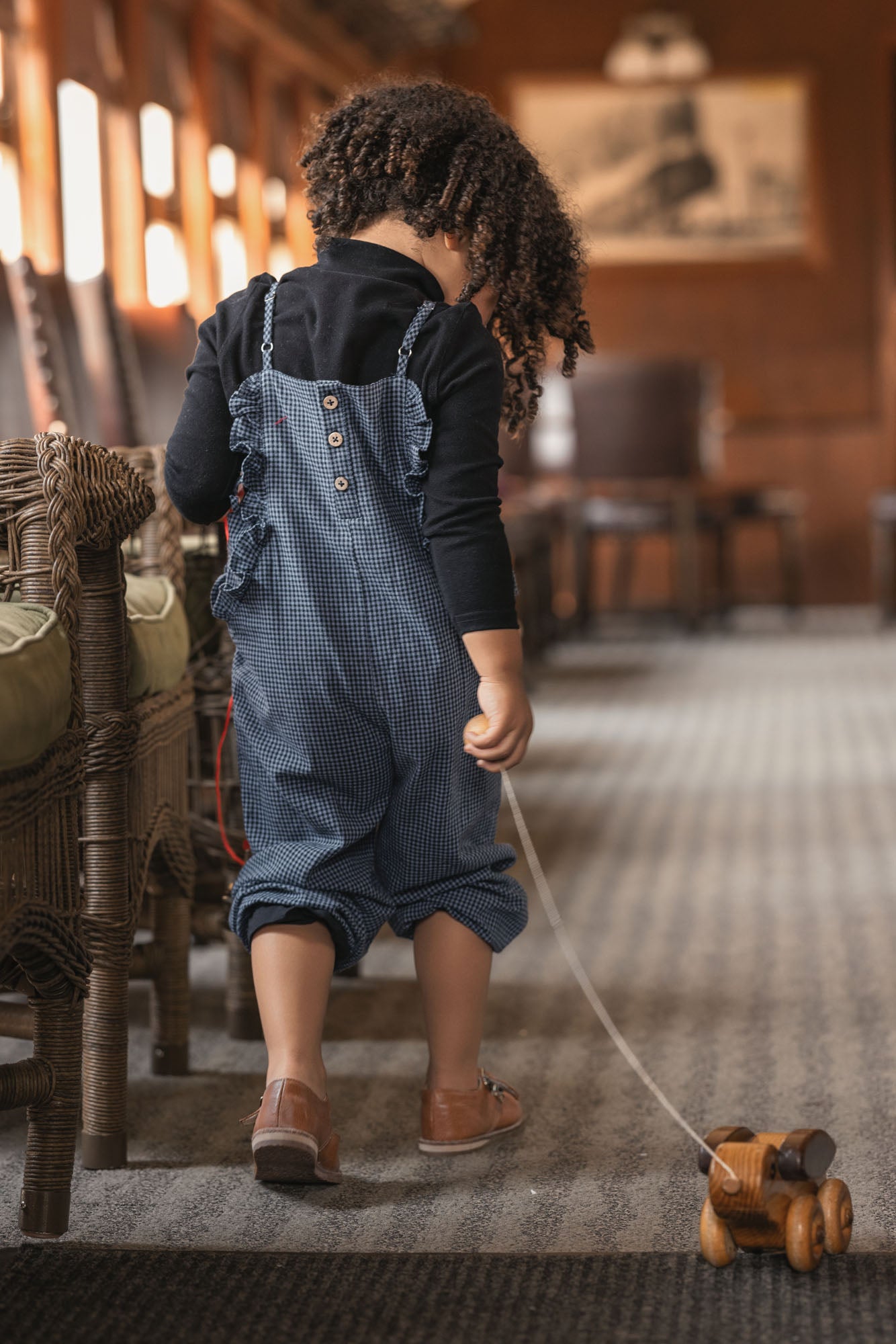 Penny Check Ruffle Dungarees - blue and black