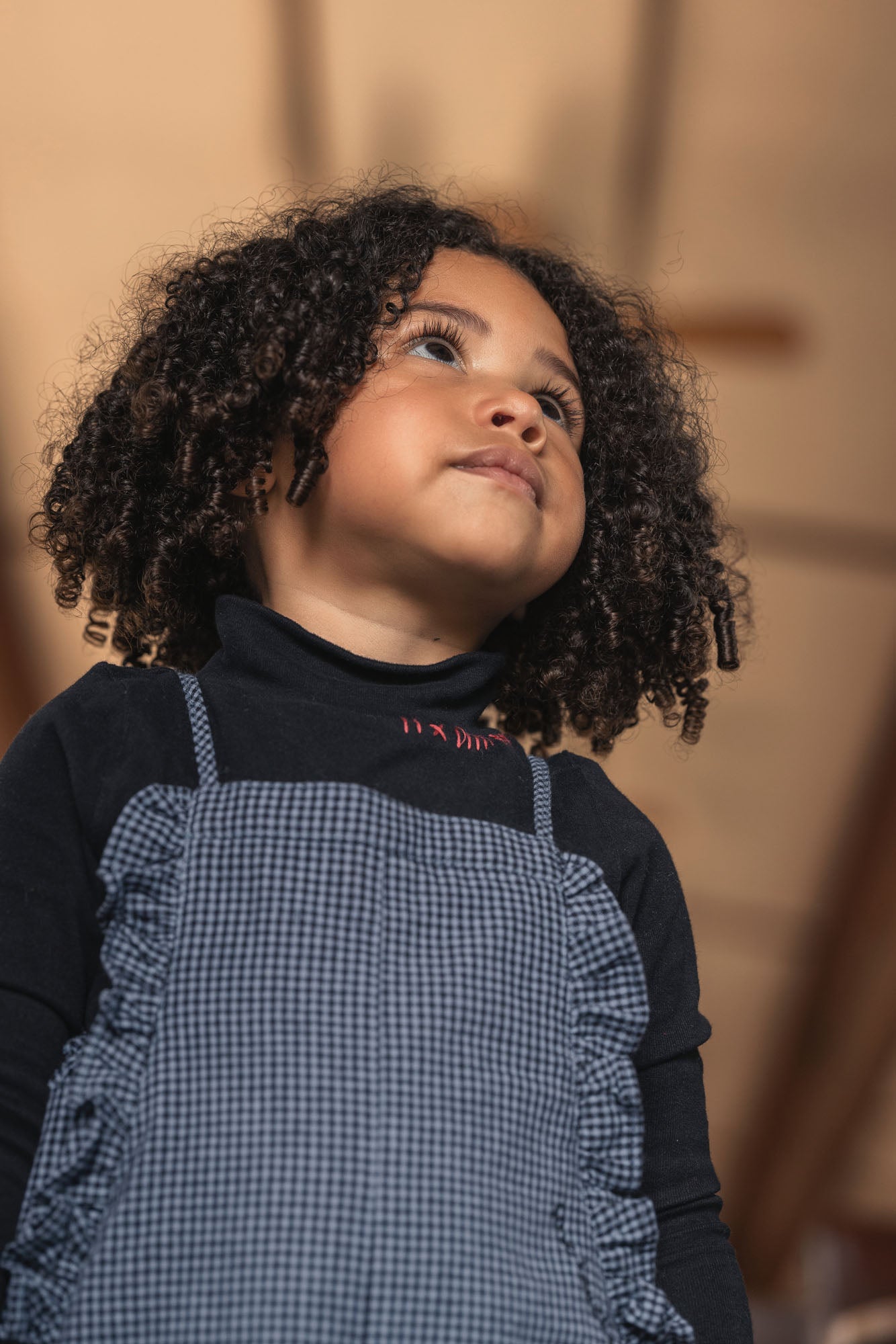 Penny Check Ruffle Dungarees - blue and black