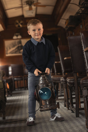 Penny Check Black Sweatshirt- with blue and black removable collar