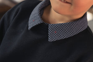 Penny Check Black Sweatshirt- with blue and black removable collar