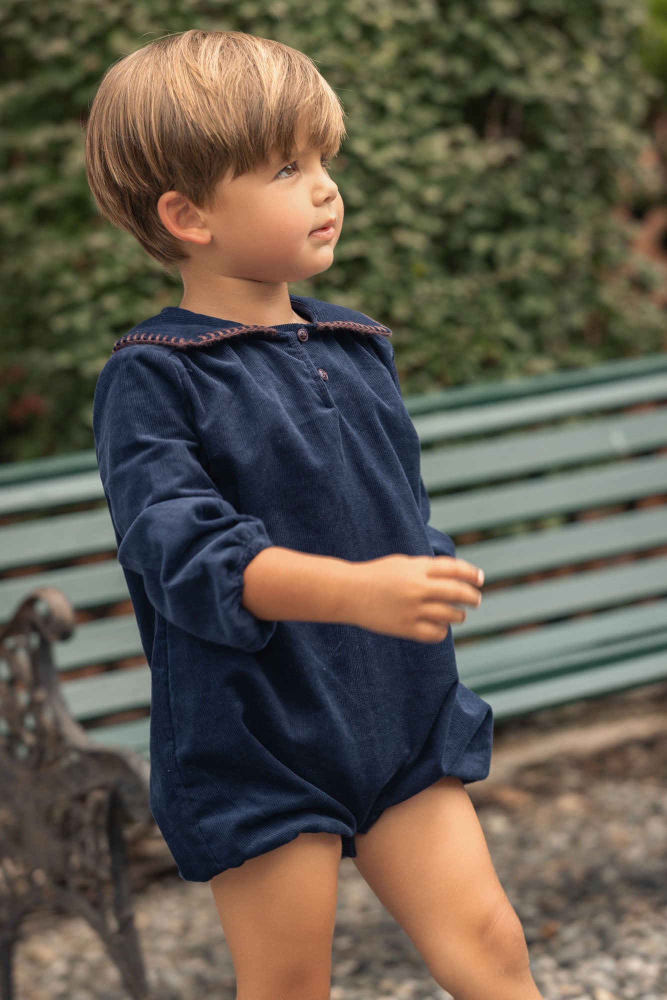 Heirloom Collar Romper - navy