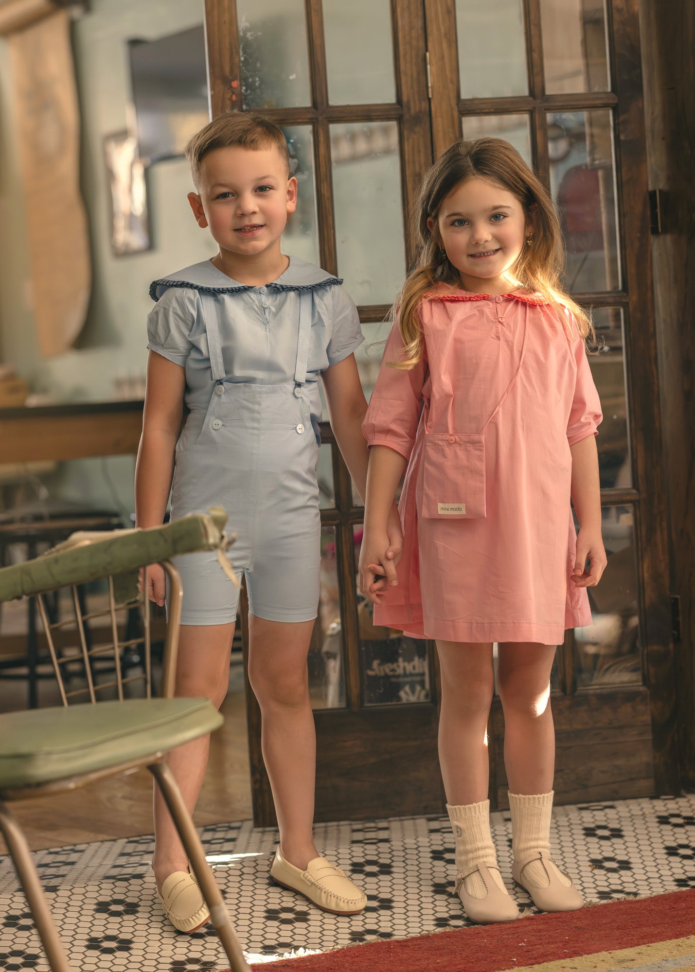 Rosette Collar Dress Carnation Pink- 3/4 Sleeves – Mini Moda
