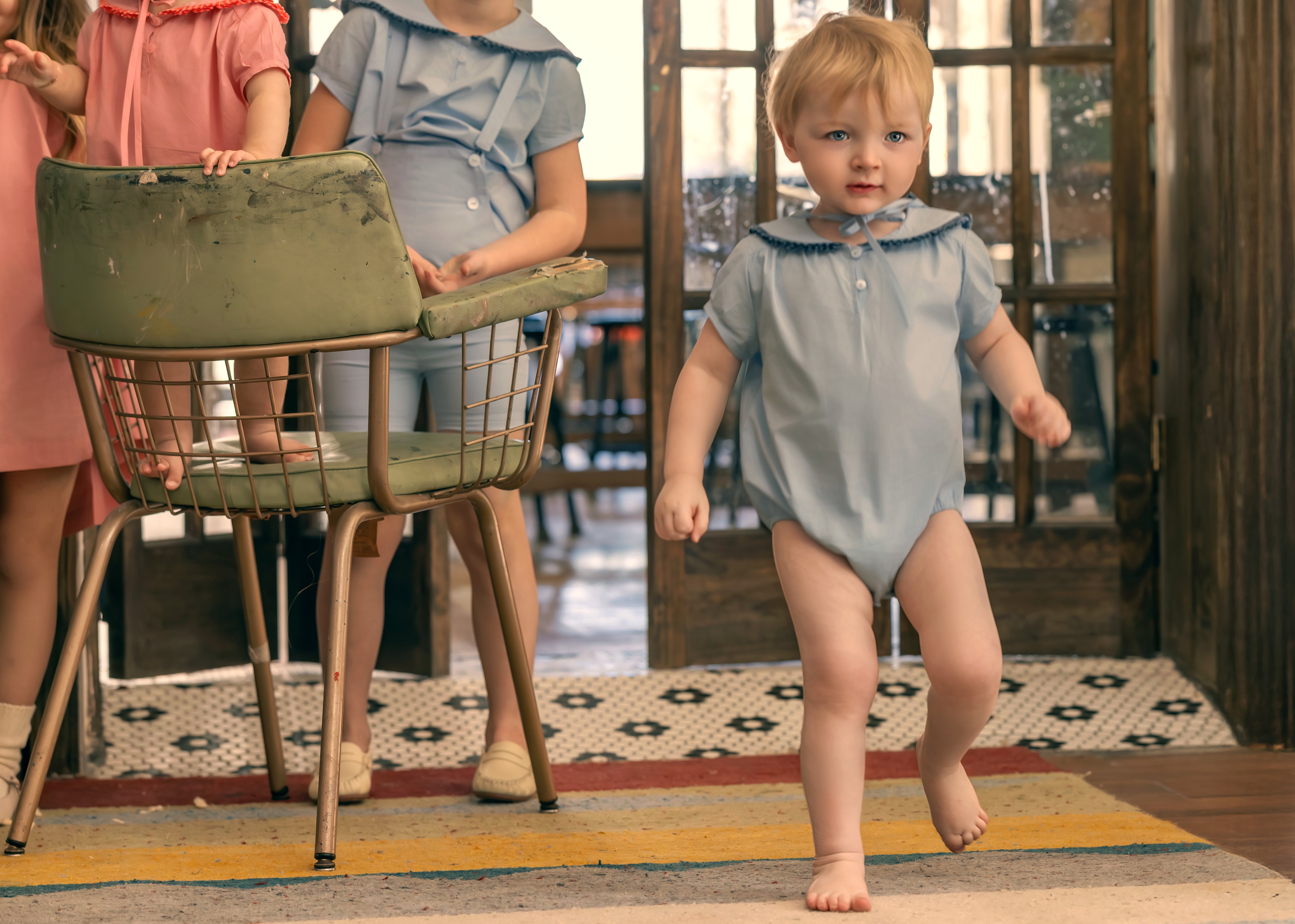 Rosette Baby romper Soft Blue