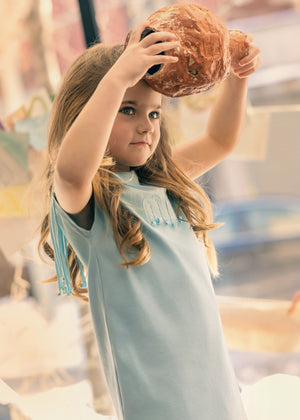 Girls Fringe Play Dress Sky Blue