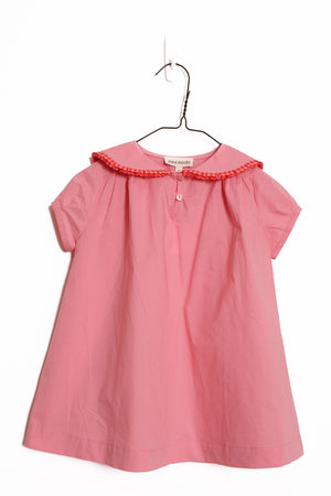Rosette Collar Dress Carnation Pink- 3/4 Sleeves